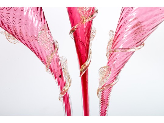 Venetian Overshot Pink Glass Epergne