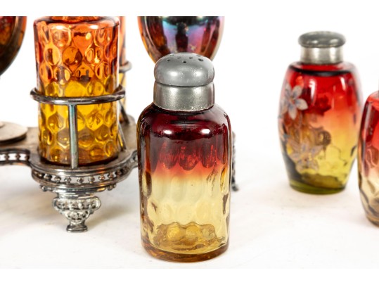 Amberina Coin Depression Glass Cruets And Spice Shakers