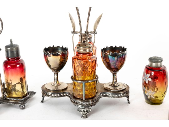 Amberina Coin Depression Glass Cruets And Spice Shakers