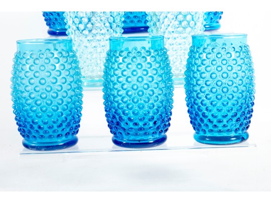Collection Of Blue Hobnail Depression Glass Tumblers