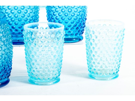 Collection Of Blue Hobnail Depression Glass Tumblers