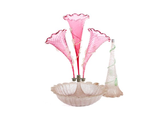 Venetian Overshot Pink Glass Epergne