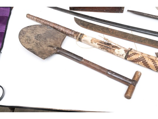 Lot: Shovel, Blowgun, Machete, Sword And Bayonet 
