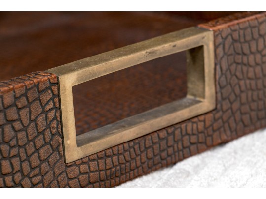 Faux Snakeskin Leather Wrapped Tray