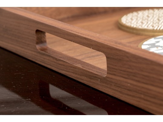 Decorative Crate And Barrel Wooden Tray With Assorted 12 Coasters