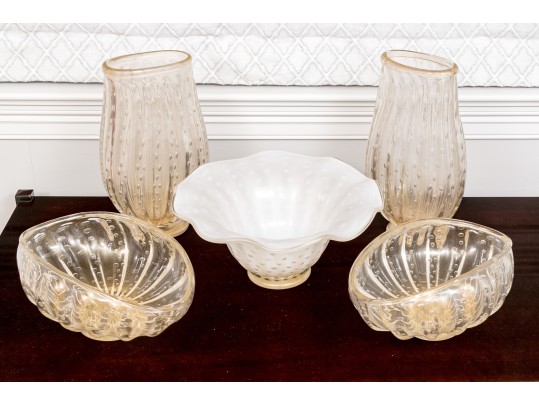 Collection Five Murano Glass Vases And Centerpiece