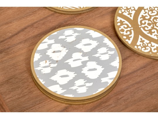 Decorative Crate And Barrel Wooden Tray With Assorted 12 Coasters