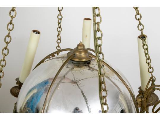 Antique Mercury Glass & Brass 8-Arm Chandelier
