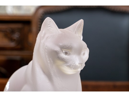 Charming French, Lalique Frosted Crystal Seated Cat