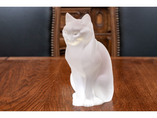 Charming French, Lalique Frosted Crystal Seated Cat