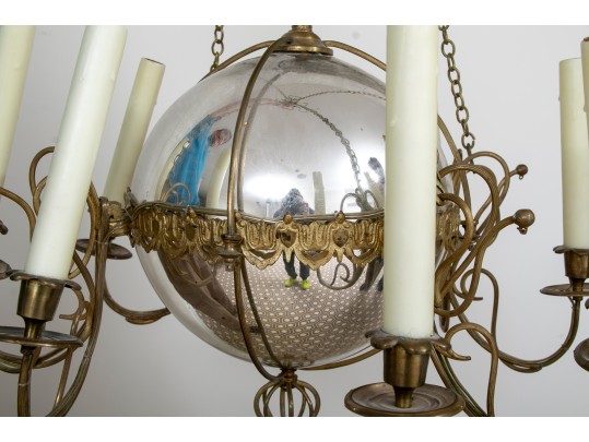 Antique Mercury Glass & Brass 8-Arm Chandelier