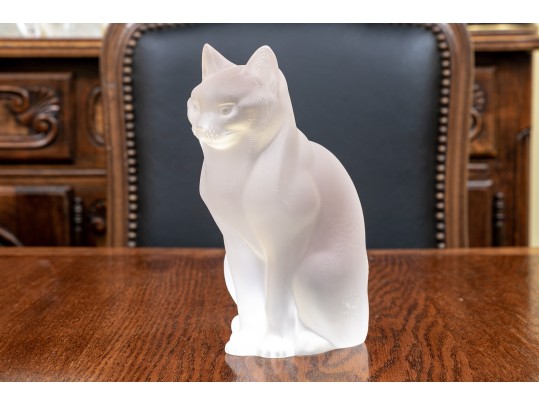 Charming French, Lalique Frosted Crystal Seated Cat