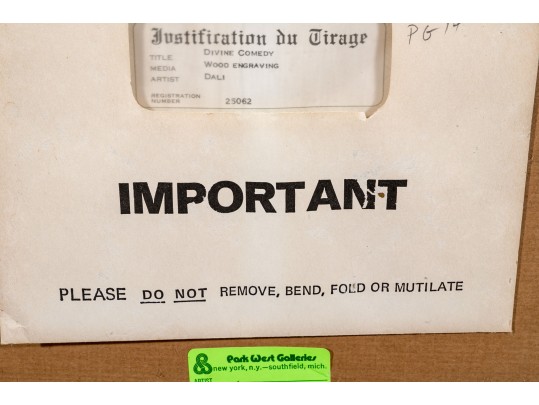 Salvador Dali (France, Spain, 1904-1989) Color Wood Engraving, Divine Comedy, Purgatory Canto 14