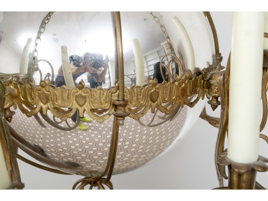 Antique Mercury Glass & Brass 8-Arm Chandelier