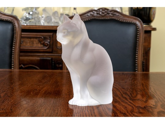 Charming French, Lalique Frosted Crystal Seated Cat