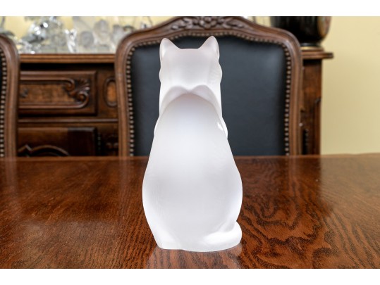 Charming French, Lalique Frosted Crystal Seated Cat