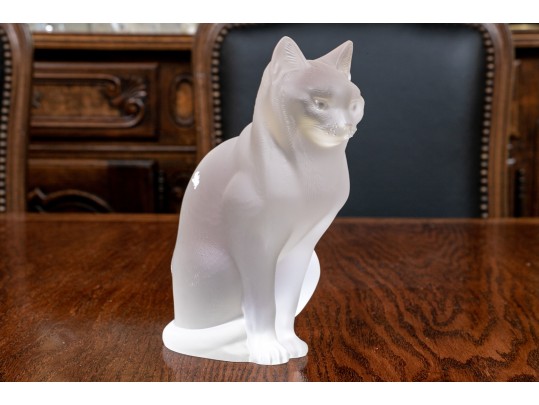 Charming French, Lalique Frosted Crystal Seated Cat