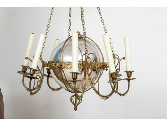 Antique Mercury Glass & Brass 8-Arm Chandelier