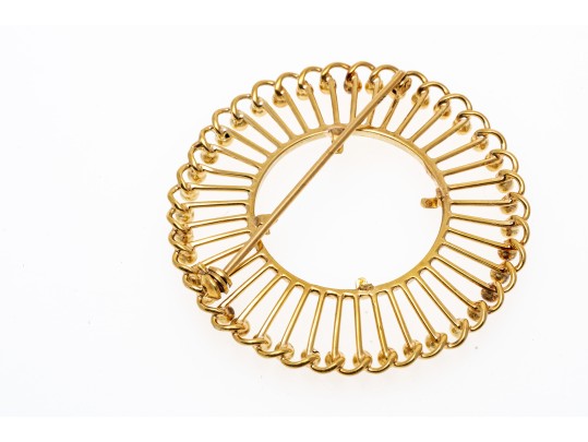 Two Radiating 14K Coin Holder Brooches