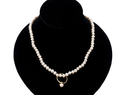 10K Freshwater Pearl Necklace And Ring, Size 5.75+