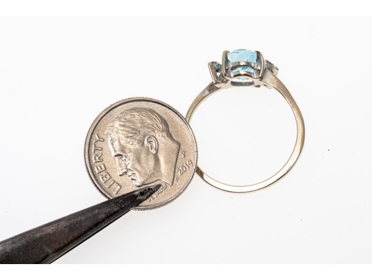 Fantastic Aquamarine And Diamond 14K White Gold Ring, Size 7+