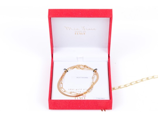 Lot Of Three Sterling Silver Vermeil Jewelry Pieces, Including A Necklace And Two Bracelets