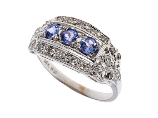 14K White Gold Iolite And Tanzanite Ring, Size 7