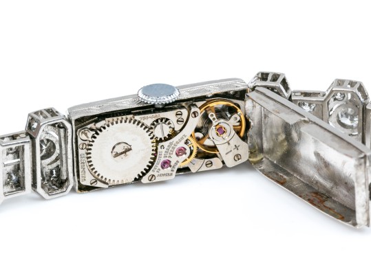 Antique 14K White Gold And Diamond Mechanical Watch