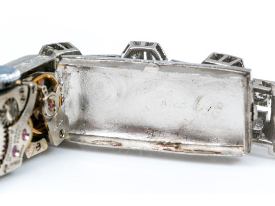 Antique 14K White Gold And Diamond Mechanical Watch