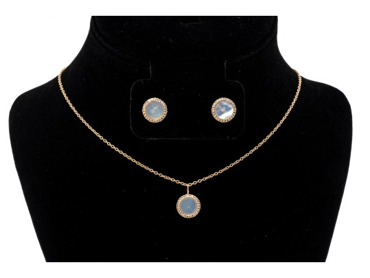 Sterling Necklace And Earrings Set With Mother Of Pearl And Topaz