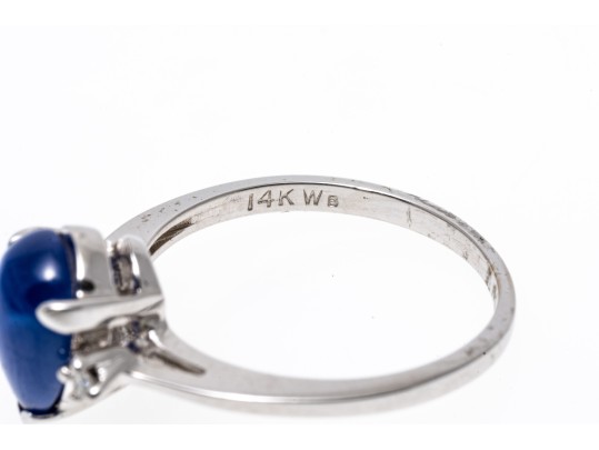 14K White Gold Star Sapphire And Diamond Ring, Size 5.5-