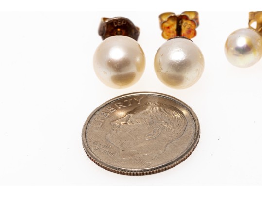 Two Pairs Of 14K Pearl Stud Classic Earrings