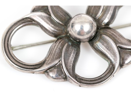 Georg Jensen Lovely Sterling Silver Quatrefoil Flower Brooch, Pattern 305