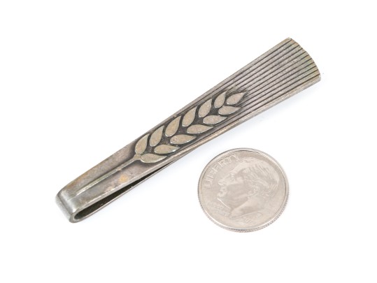 Georg Jensen Handsome Sterling Silver Wheat Motif Tie Bar, Pattern Number 78