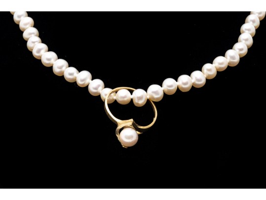 10K Freshwater Pearl Necklace And Ring, Size 5.75+