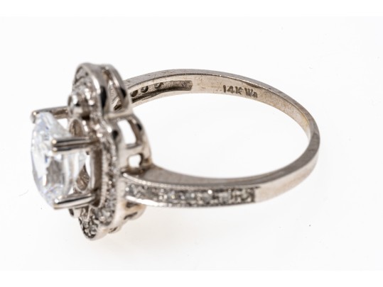 Elegant 14K White Gold Diamond And Zirconia Ring, Size 7.75