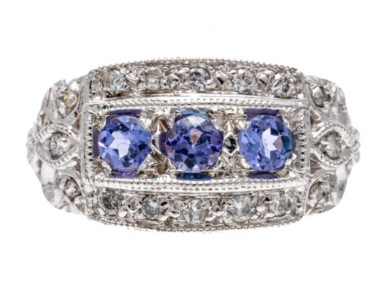 14K White Gold Iolite And Tanzanite Ring, Size 7