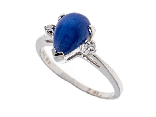 14K White Gold Star Sapphire And Diamond Ring, Size 5.5-