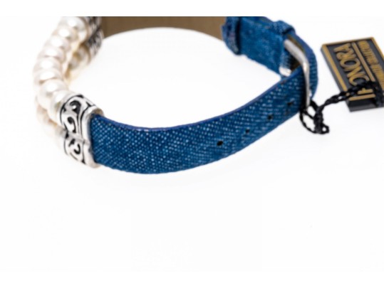 Honora Fun White Cultured Freshwater Pearl And Denim Strap Bracelet