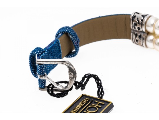 Honora Fun White Cultured Freshwater Pearl And Denim Strap Bracelet