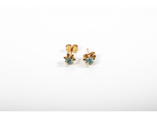 Aquamarine Tested 14k Yellow Gold Stud Earrings