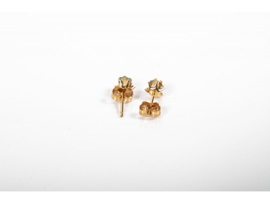 Aquamarine Tested 14k Yellow Gold Stud Earrings