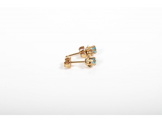 Aquamarine Tested 14k Yellow Gold Stud Earrings