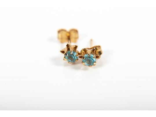 Aquamarine Tested 14k Yellow Gold Stud Earrings