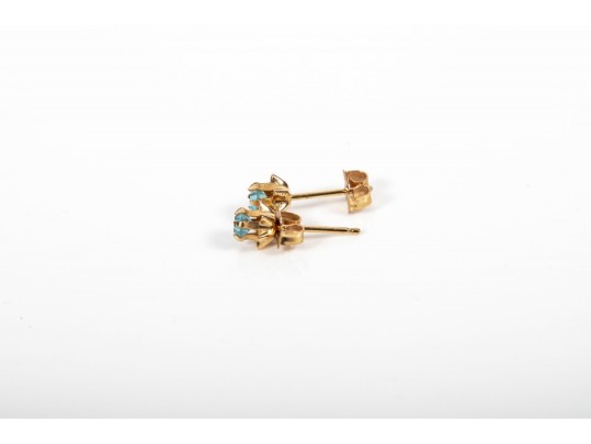 Aquamarine Tested 14k Yellow Gold Stud Earrings