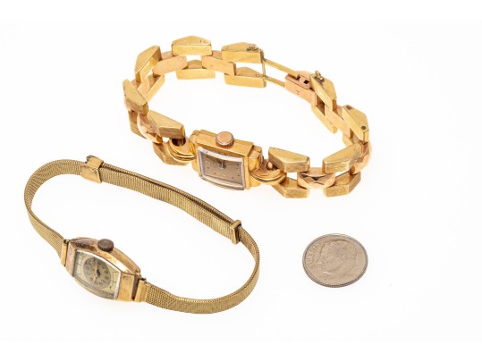 Two Vintage Mechanical Watches, 14K And 18K Gold