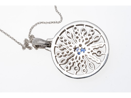 Sterling Blue And White Sapphire Disk Pendant Necklace