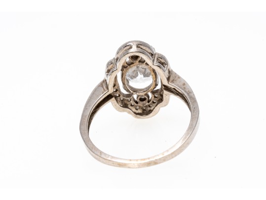 Elegant 14K White Gold Diamond And Zirconia Ring, Size 7.75