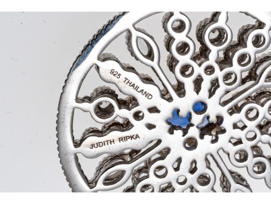 Sterling Blue And White Sapphire Disk Pendant Necklace