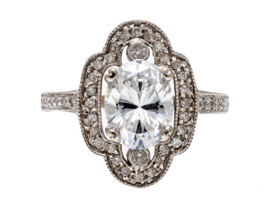 Elegant 14K White Gold Diamond And Zirconia Ring, Size 7.75